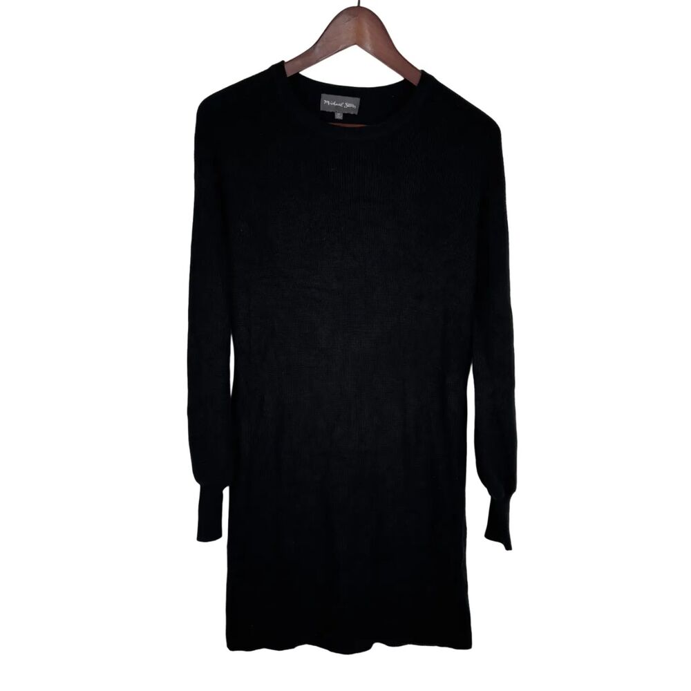 Michael Stars Black Knit Sweater Dress Women's XS Balloon Sleeves Wool Cashmere